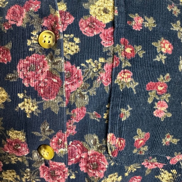 Vintage 90s Micro Corduroy Floral Cottage Shabby Chic Button Down Shirt Medium - Picture 6 of 9